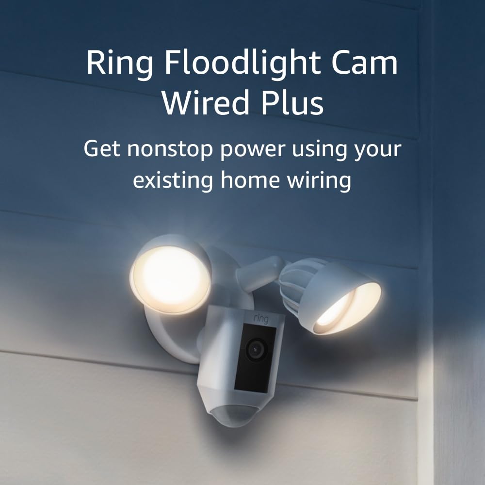 Ring Floodlight Cam Wired Plus – 1080p HD Video with Motion Activation, White (2021 Release)