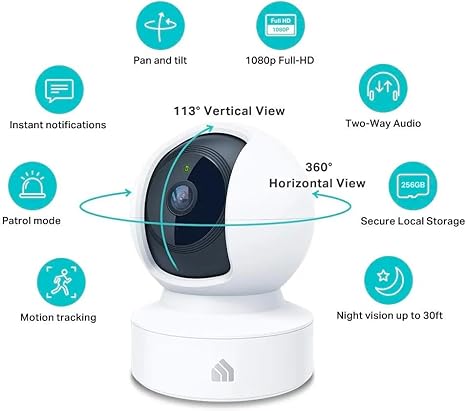 Kasa Indoor Pan/Tilt Smart Security Camera – 1080p HD, 2.4GHz with Night Vision & Motion Detection, Pet & Baby Monitor, Cloud & SD Card Storage, Works with Alexa & Google Home (EC70), White