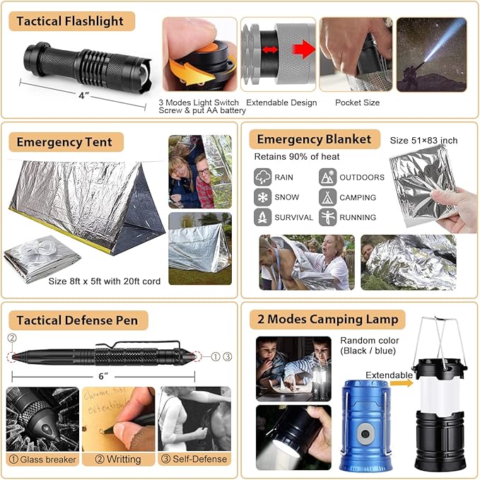 250-Piece Survival Kit with Molle-Compatible Bag & Emergency Tent – Complete First Aid Kit for Outdoor Adventures, Hiking, Hunting, Earthquakes & More – Essential Emergency Gear for Men & Women