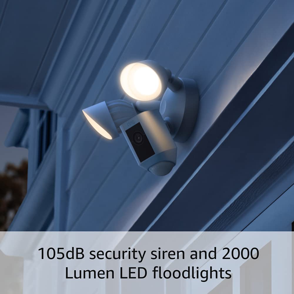 Ring Floodlight Cam Wired Plus – 1080p HD Video with Motion Activation, White (2021 Release)