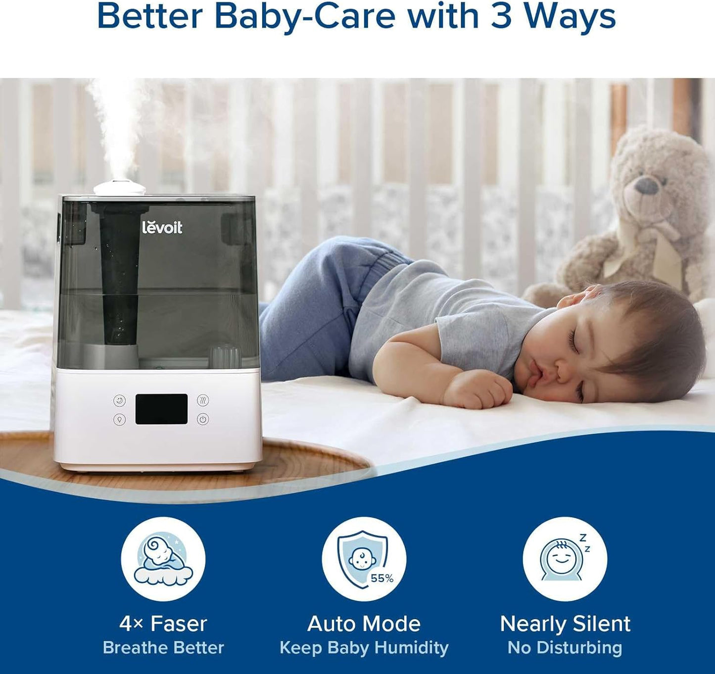 LEVOIT Smart Humidifier for Bedroom & Large Rooms (6L) – Cool Mist Top Fill Essential Oil Diffuser, Smart App & Voice Control, Rapid Humidification, Auto Mode & Quiet Sleep Mode, Gray