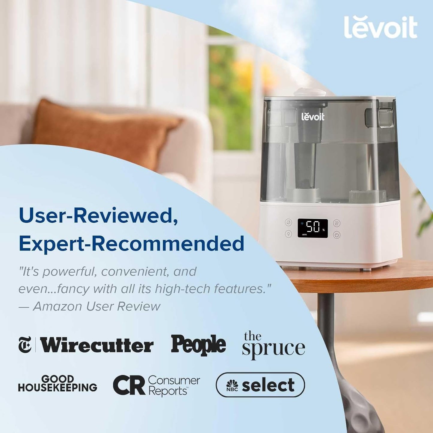LEVOIT Smart Humidifier for Bedroom & Large Rooms (6L) – Cool Mist Top Fill Essential Oil Diffuser, Smart App & Voice Control, Rapid Humidification, Auto Mode & Quiet Sleep Mode, Gray