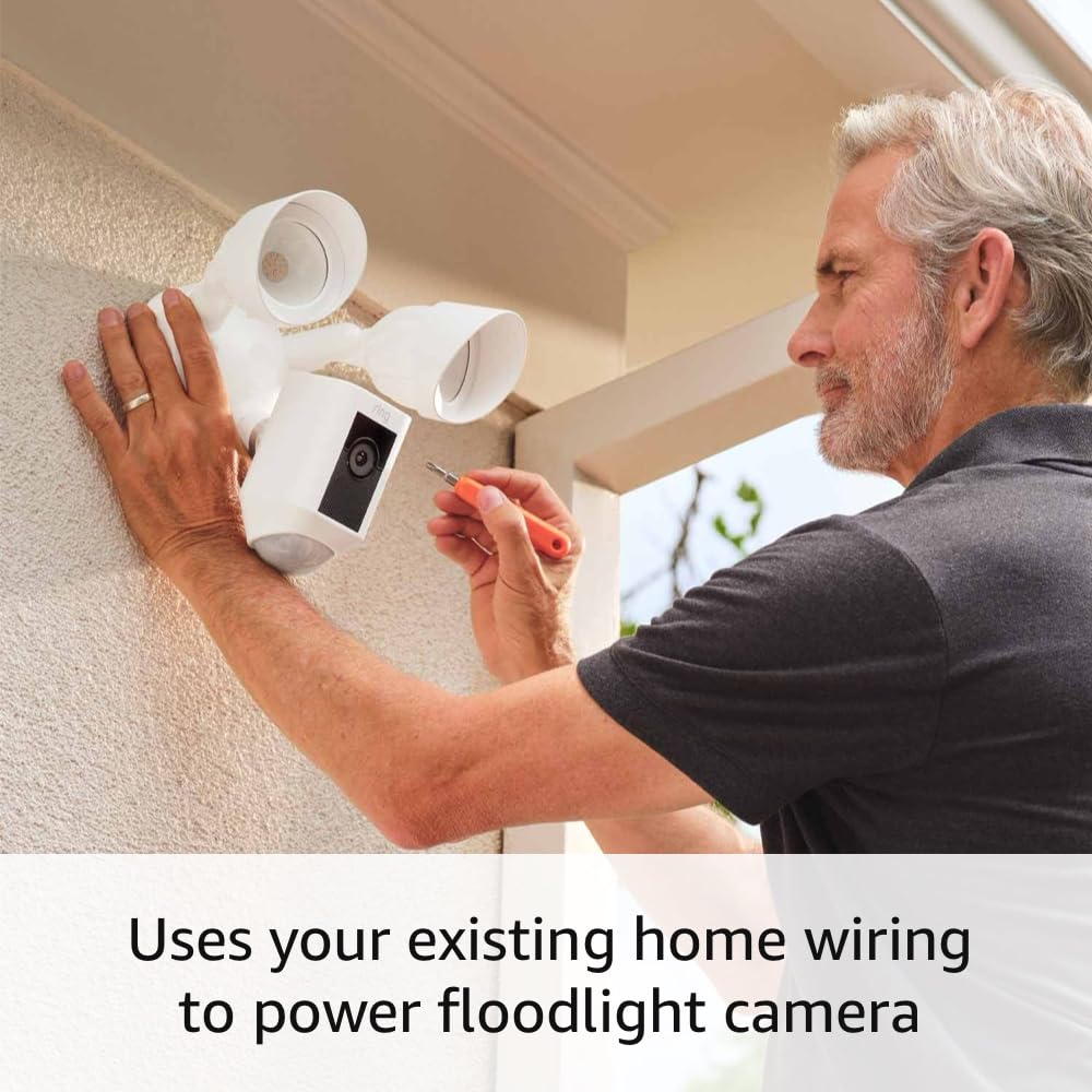 Ring Floodlight Cam Wired Plus – 1080p HD Video with Motion Activation, White (2021 Release)
